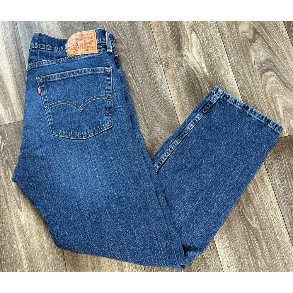 Levi's 505 Mens W36 L30 Regular Fit Straight Leg Jeans Blue Stonewash Denim Zip